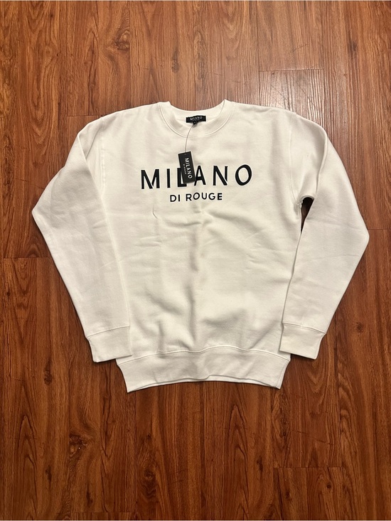 Milano Di Rouge Other - Milano Di Rouge Men's White Crewneck Sweatshirt with Black Logo